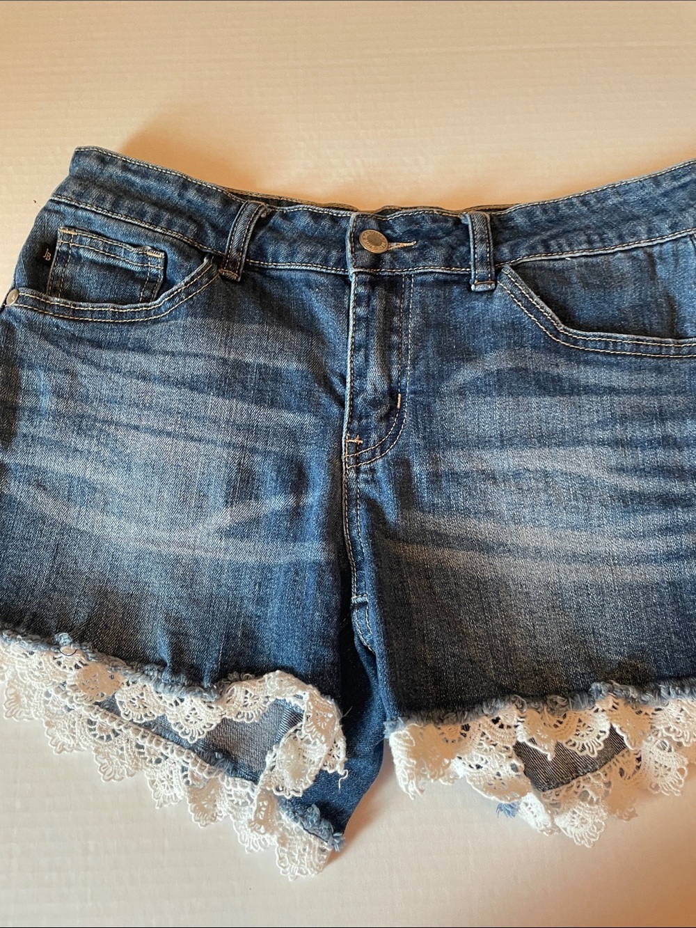 Judy Blue Dark Blue Denim Shorts with White Lace Trim